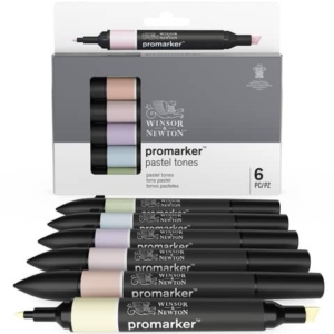 Set 6 pennarelli Promarker doppia punta fine-larga Winsor&Newton - assortiti colori pastello-0