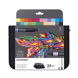 Set 24 pennarelli doppia punta Winsor&Newton Promarker Art&illustration colori assortiti + blender-0