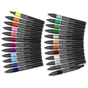 Set 24 pennarelli doppia punta brushmarker "Student Designer'' Winsor&Newton colori assortiti-0
