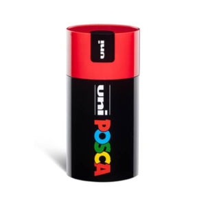 Pennarelli a tempera Uni Ball Uniposca in Gift Box - punta media colori assortiti - tappo barattolo Rosso (conf.18)-0