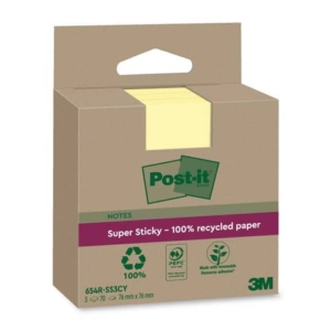 Foglietti riposizionabili Post-it® Super Sticky carta riciclata al 100% 76x76 mm Giallo Canary - 3 blocchetti da 70 ff-0