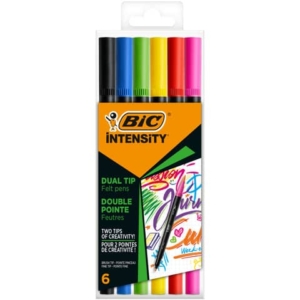 Pennarelli BIC Dual Tip Intensity con pennello assortiti rainbow - tratto 0,5-0,9 mm - doppia punta tonda-pennello (conf.6)-0