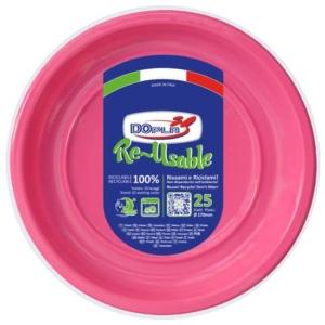 Piatti frutta Fucsia in polistirene h.18 mm Dopla Reusable ø170 mm 11751 (conf.25)-0