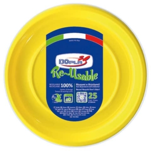 Piatti piani Gialli in polistirene h.19 mm Dopla Reusable ø220 mm 11752 (conf.25)-0
