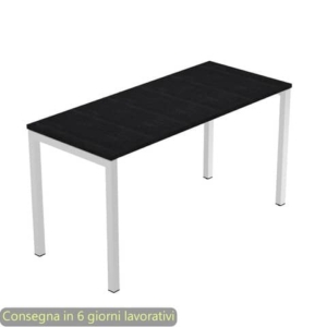 Scrivania piano Nero venato frassino 140x60xh.72,5 cm gamba a ponte metallo Grigio linea Presto Venere Plus - 652/8-0