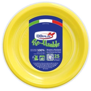 Piatti frutta Gialli in polistirene h.18 mm Dopla Reusable ø170 mm 11754 (conf.25)-0