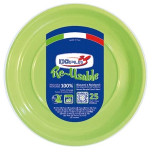 Piatti fondi Verde acido in polistirene h.32 mm Dopla Reusable ø205 mm - 11744 (conf.25)-0