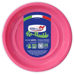 Piatti piani Fucsia in polistirene h.19 mm Dopla Reusable ø220 mm 11749 (conf.25)-0