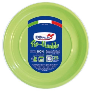 Piatti piani Verde acido in polistirene h.19 mm Dopla Reusable ø220 mm - 11767 (conf.25)-0