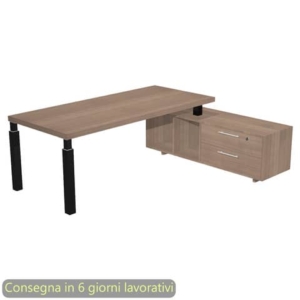 Scrivania manageriale Flora con mobile di servizio Noce arabis 195x170xH76,2 cm gamba sezione quadrata Nera-0