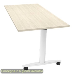 Tavolo multifunzione Taxi con ruote - 120x80xh.73,7 cm gambe metalliche Bianche Artexport piano Rovere-0