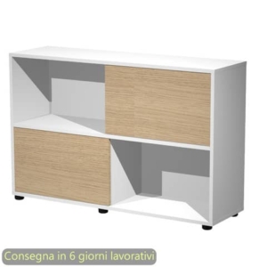 Libreria bassa Tetris 2 ripiani con ante scorrevoli 120x35xh.79 cm Artexport Bianco/Rovere - 17066/3C-0
