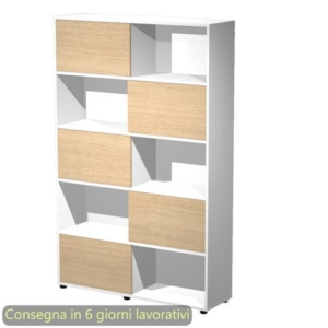 Libreria alta Tetris 5 ripiani con ante scorrevoli 120x35xh.190,6 cm Artexport Bianco/Rovere - 17060/3C-0