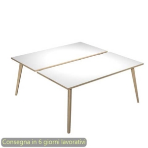 Scrivania bench doppia piano Bianco 160x166xh.74,4 cm gamba rastremata legno Rovere Woody Artexport - 6403B-DKA-3C-AQ-0
