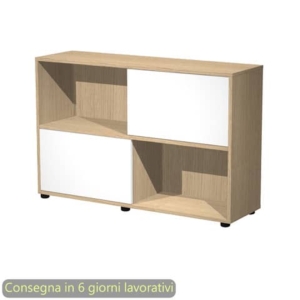 Libreria bassa Tetris 2 ripiani con ante scorrevoli 120x35xh.79 cm Artexport Rovere/Bianco - 17066/C3-0