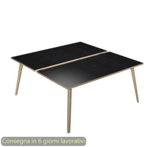 Scrivania bench doppia piano Nero venato frassino 160x166xh.74,4 cm gamba metallo tubolare Nero opaco Skinny Metal 6403B-DJA-8C-AQ-0