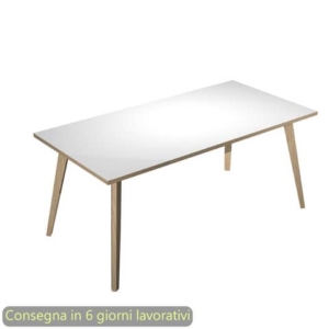Scrivania piano Bianco 180x80xh.74,4 cm gamba rastremata in legno Rovere linea Woody Artexport - 6405-DKA-3C-AQ-0