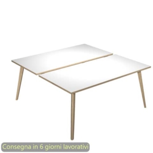 Scrivania bench doppia piano Bianco 180x80xh.74,4 cm gamba rastremata in legno Rovere Woody - 6405B-DKA-3C-AQ-0
