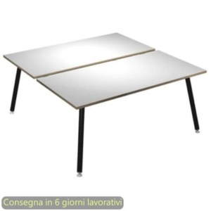 Scrivania bench doppia piano Bianco 120x166xh.74,4 cm gamba metallo tubolare Nero opaco Skinny Metal 6404B-DJA-3C-AQ-0