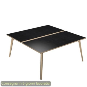 Scrivania bench doppia piano Nero venato frassino 180x80xh.74,4 cm gamba rastremata in legno Rovere Woody - 6405B-DKA-8C-AQ-0