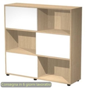 Libreria media Tetris 3 ripiani con ante scorrevoli 120x35xh.116,2 cm Artexport Rovere/Bianco - 17065/C3-0