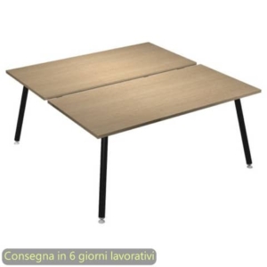 Scrivania bench doppia piano Rovere 180x166xh.74,4 cm gamba metallo tubolare Nero opaco Skinny Metal 6405B-DJA-C-AQ-0