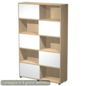 Libreria alta Tetris 5 ripiani con ante scorrevoli 120x35xh.190,6 cm Artexport Rovere/Bianco - 17060/C3-0