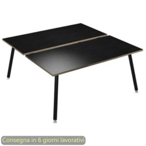Scrivania bench doppia piano Nero venato frassino 140x166xh.74,4 cm gamba metallo tubolare Nero opaco Skinny Metal 6402B-DJA-8C-AQ-0