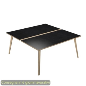 Scrivania bench doppia piano Nero venato frassino 120x80xh.74,4 cm gamba rastremata in legno Rovere Woody - 6404B-DKA-8C-AQ-0