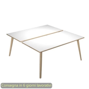 Scrivania bench doppia piano Bianco 140x166xh.74,4 cm gamba rastremata legno Rovere Woody Artexport - 6402B-DKA-3C-AQ-0