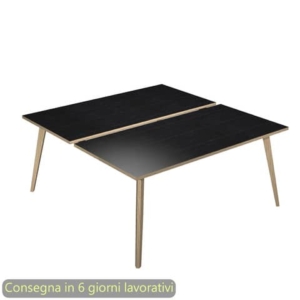 Scrivania bench doppia piano Nero venato frassino 140x166xh.74,4 cm gamba rastremata legno Rovere Woody Artexport - 6402B-DKA-8C-AQ-0