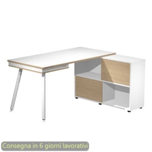 Scrivania su mobile contenitore Bianco e Rovere gamba tubolare in metallo Bianco 160x140xh.81,5 cm Maxi - 19130-DJ-3C-AN-0