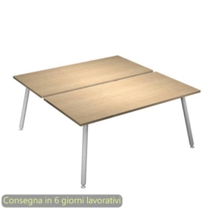 Scrivania bench doppia piano Rovere 180x166xh.74,4 cm gamba metallo tubolare Bianca Skinny Metal - 6405B-DJA-C-AN-0