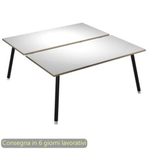 Scrivania bench doppia piano Bianco 180x166xh.74,4 cm gamba metallo tubolare Nero opaco Skinny Metal 6405B-DJA-3C-AQ-0