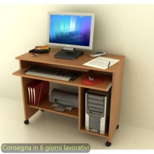 Scrivania su ruote con 2 vani a giorno + ripiano estraibile 92x45xh.76 cm Artexport piano Noce chiaro - 006/4-0