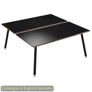 Scrivania bench doppia piano Nero venato frassino 180x80xh.74,4 cm gamba metallo tubolare Nero opaco Skinny Metal 6405B-DJA-8C-AQ-0