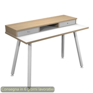 Scrivania gambe in metallo 120x60xh.74,4cm Bianco/Rovere Artexport con sopralzo con 2 cassetti - 207-DJB-AN-0