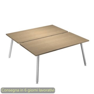 Scrivania bench doppia piano Rovere 160x166xh.74,4 cm gamba metallo tubolare Bianca Skinny Metal - 6403B-DJA-C-AN-0