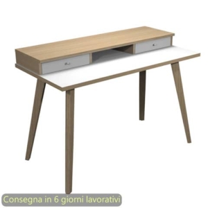 Scrivania gambe in legno 120x60xh.74,4cm Bianco/Rovere Artexport con sopralzo con 2 cassetti - 207-DKB-AQ-0