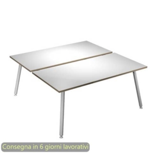 Scrivania bench doppia piano Bianco 160x166xh.74,4 cm gamba metallo tubolare Bianca Skinny Metal 6403B-DJA-3C-AN-0