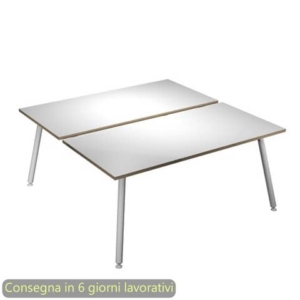 Scrivania bench doppia piano Bianco 180x166xh.74,4 cm gamba metallo tubolare Bianca Skinny Metal - 6405B-DJA-3C-AN-0
