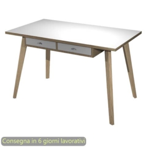 Scrivania gambe in legno 120x60xh.74,4cm Bianco/Rovere Artexport con sottopiano con 2 cassetti - 206-DKB-AQ-0