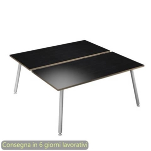 Scrivania bench doppia piano Nero venato frassino 160x166xh.74,4 cm gamba metallo tubolare Bianca Skinny Metal - 6403B-DJA-8C-AN-0