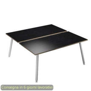 Scrivania bench doppia piano Nero venato frassino 180x166xh.74,4 cm gamba metallo tubolare Bianca Skinny Metal - 6405B-DJA-8C-AN-0