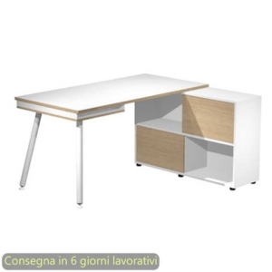 Scrivania su mobile contenitore Bianco e Rovere gamba tubolare in metallo Bianco 130x120xh.81,5 cm Maxi - 20080-DJ-3C-AN-0