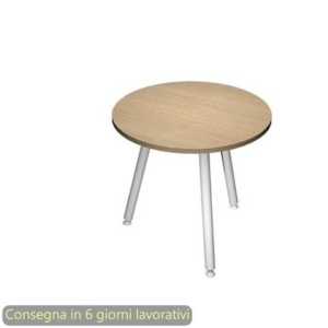 Tavolo riunione rotondo Skinny Metal ø80xh.74,4 cm con 3 gambe metalliche Bianche Artexport piano Rovere - 6408-DJA-C-AN-0