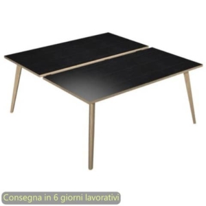 Scrivania bench doppia piano Nero venato frassino 160x166xh.74,4 cm gamba rastremata legno Nero opaco Woody 6403B-DKA-8C-AQ-0