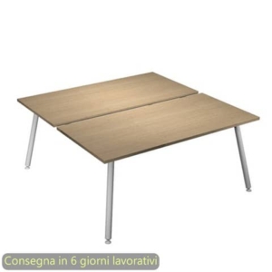 Scrivania bench doppia piano Rovere 120x166xh.74,4 cm gamba metallo tubolare Bianca Skinny Metal - 6404B-DJA-8C-AN-0