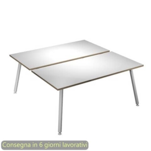 Scrivania bench doppia piano Bianco 120x166xh.74,4 cm gamba metallo tubolare Bianca Skinny Metal - 6404B-DJA-3C-AN-0
