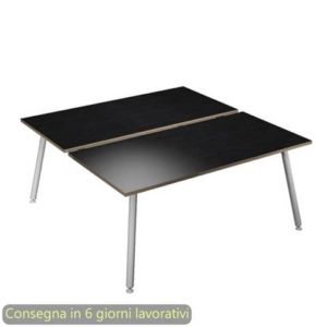 Scrivania bench doppia piano Nero venato frassino 120x166xh.74,4 cm gamba metallo tubolare Bianca Skinny Metal - 6404B-DJA-8C-AN-0